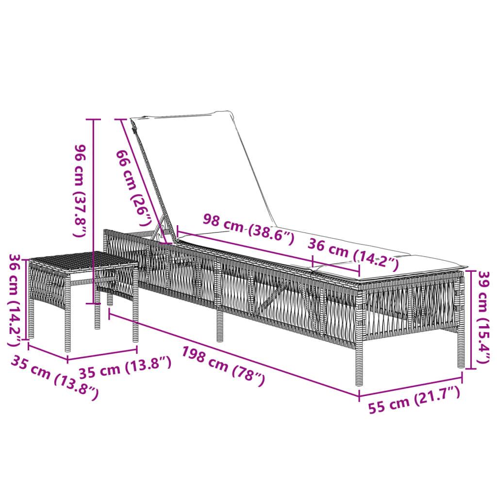Sun Loungers 2 pcs with Table Grey Poly Rattan
