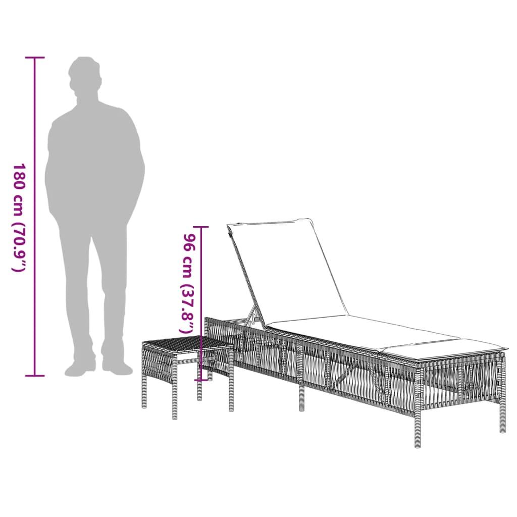 Sun Loungers 2 pcs with Table Grey Poly Rattan