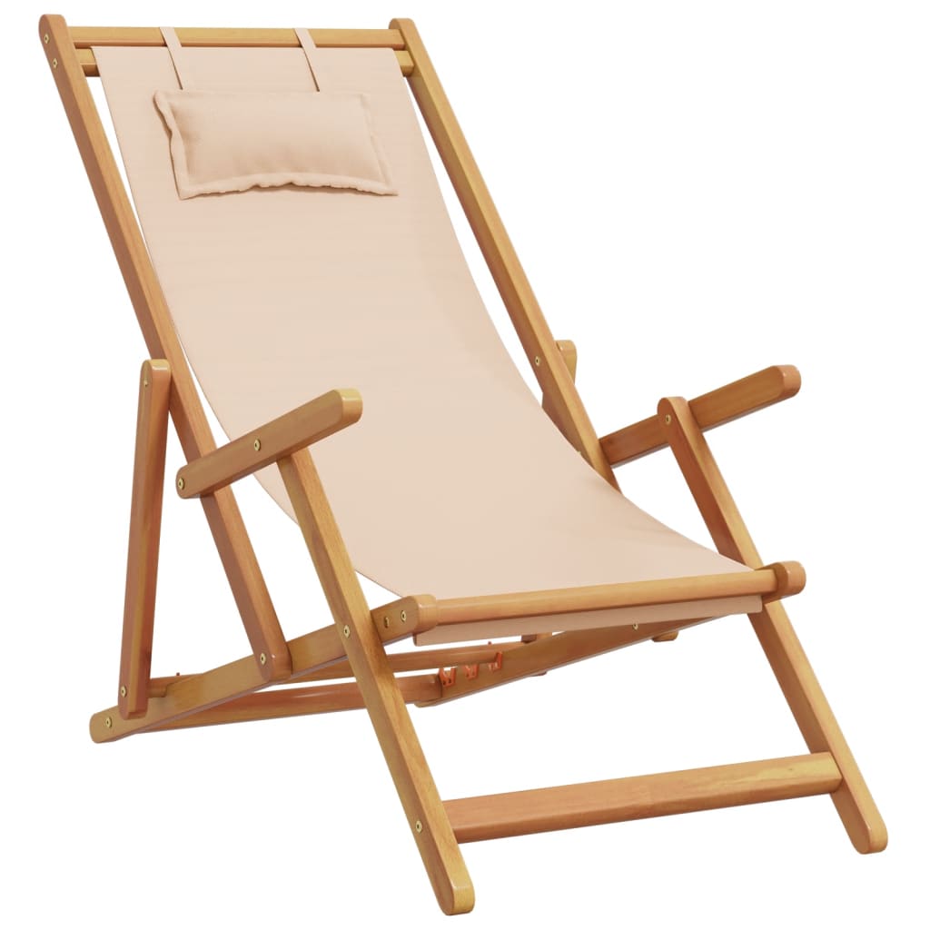 Folding Chair Beige Solid Wood Eucalyptus and Fabric
