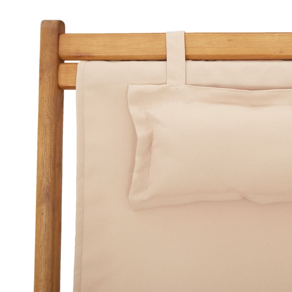 Folding Chair Beige Solid Wood Eucalyptus and Fabric