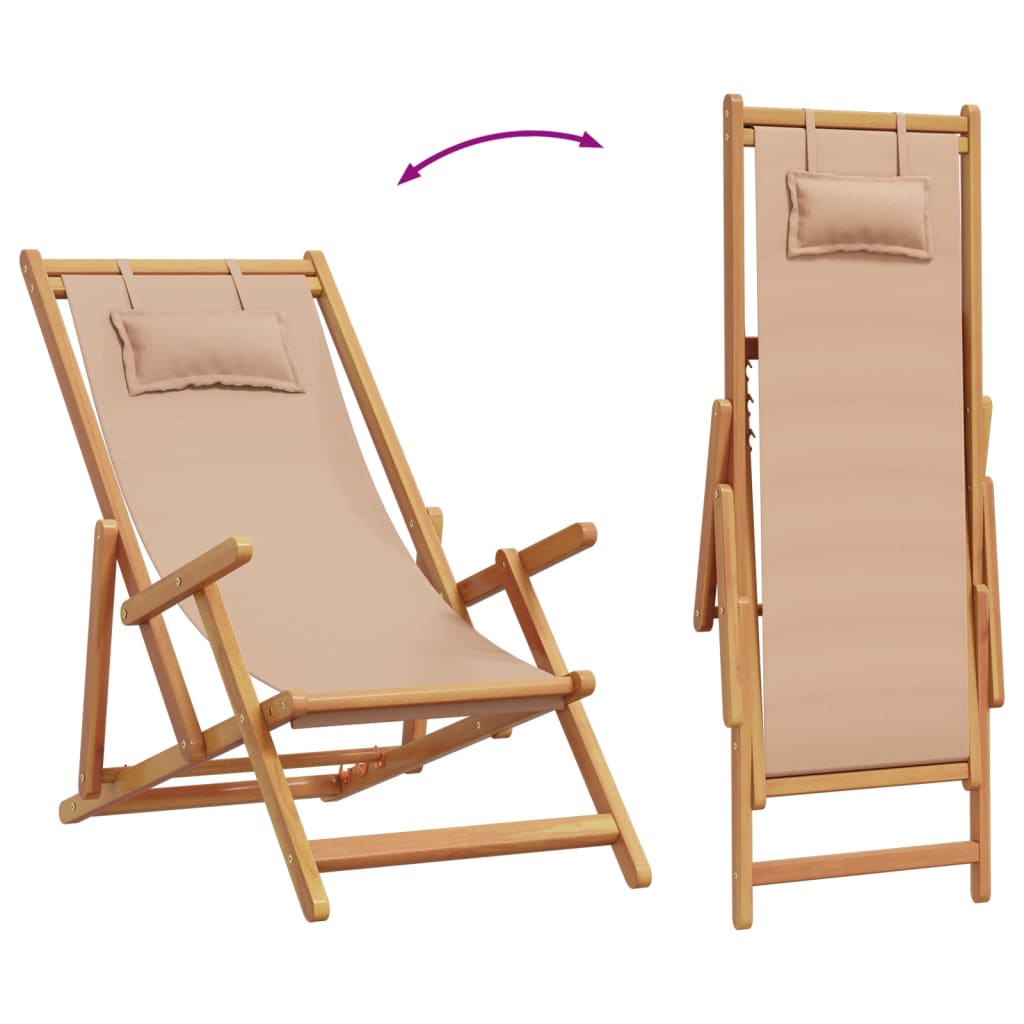 Folding Chair Taupe Solid Wood Eucalyptus and Fabric