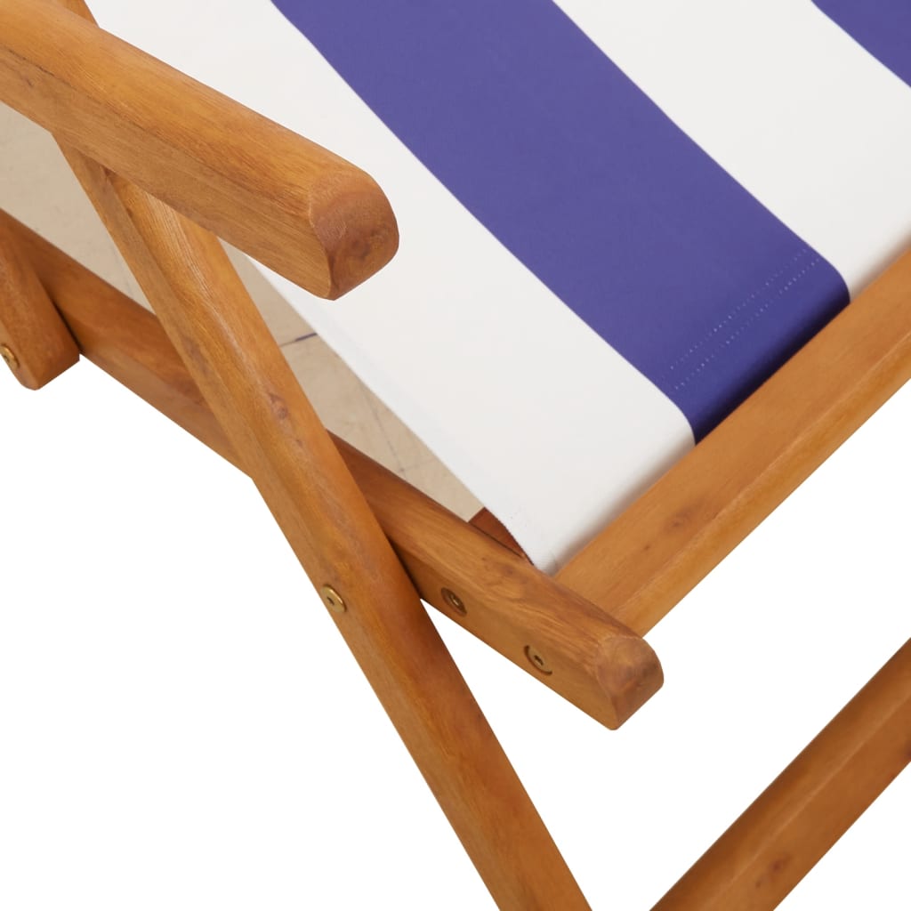 Folding Chair Blue and White Solid Wood Eucalyptus and Fabric