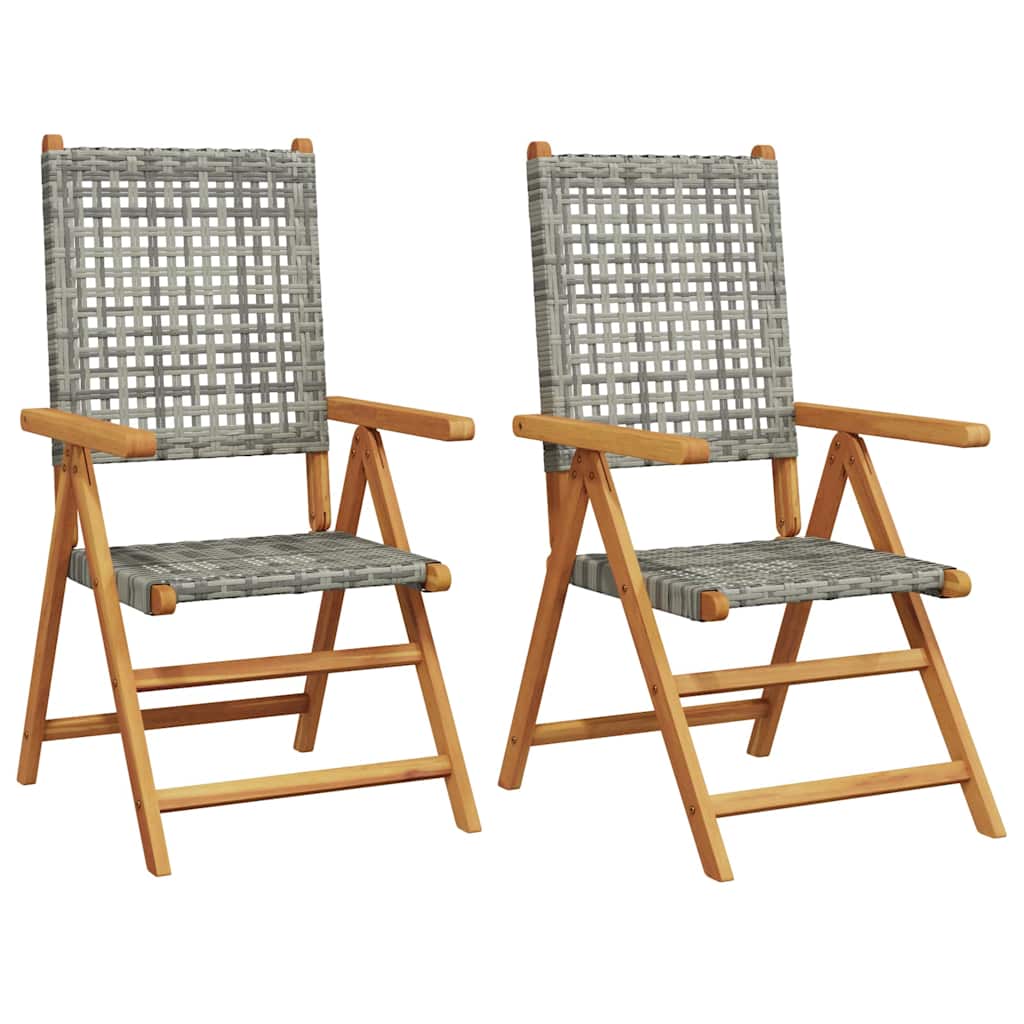 Folding Chairs 2 pcs Grey Solid Wood Acacia and Poly Rattan