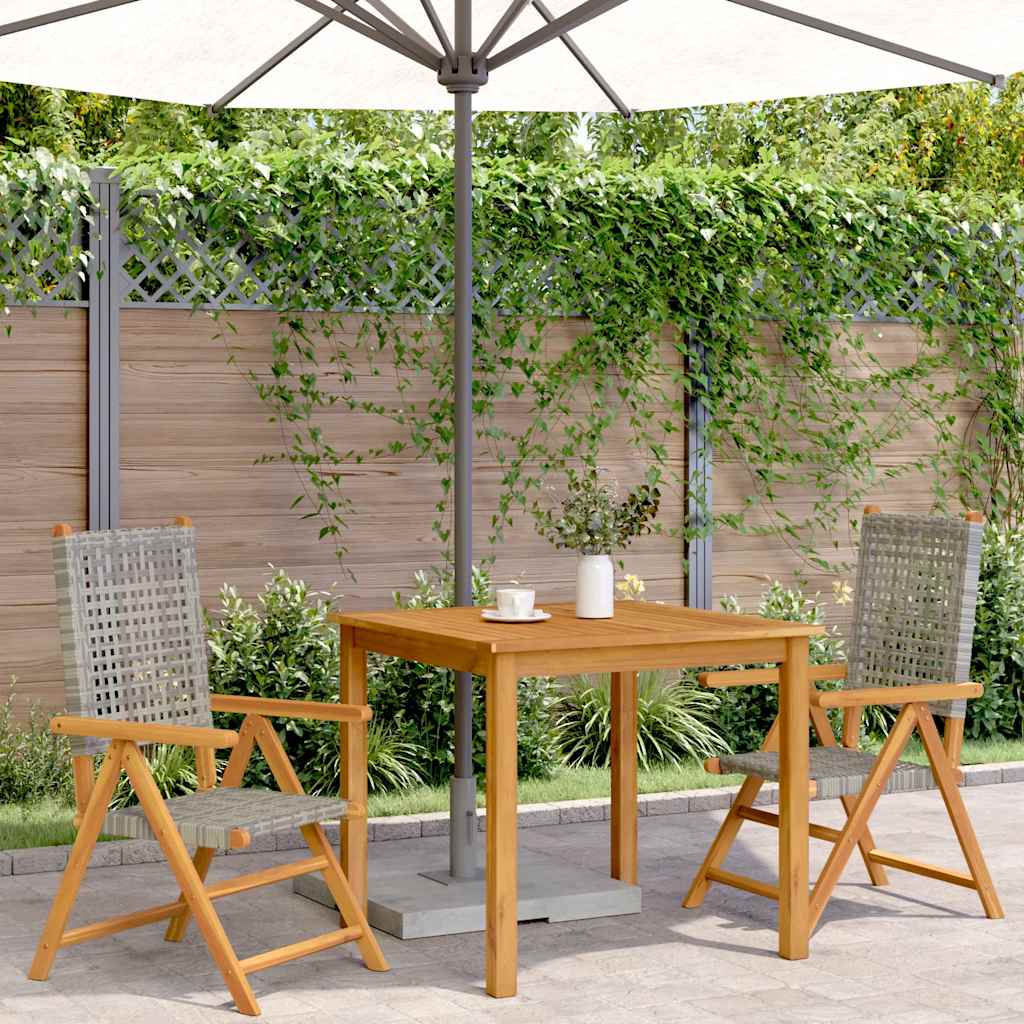 Folding Chairs 2 pcs Grey Solid Wood Acacia and Poly Rattan