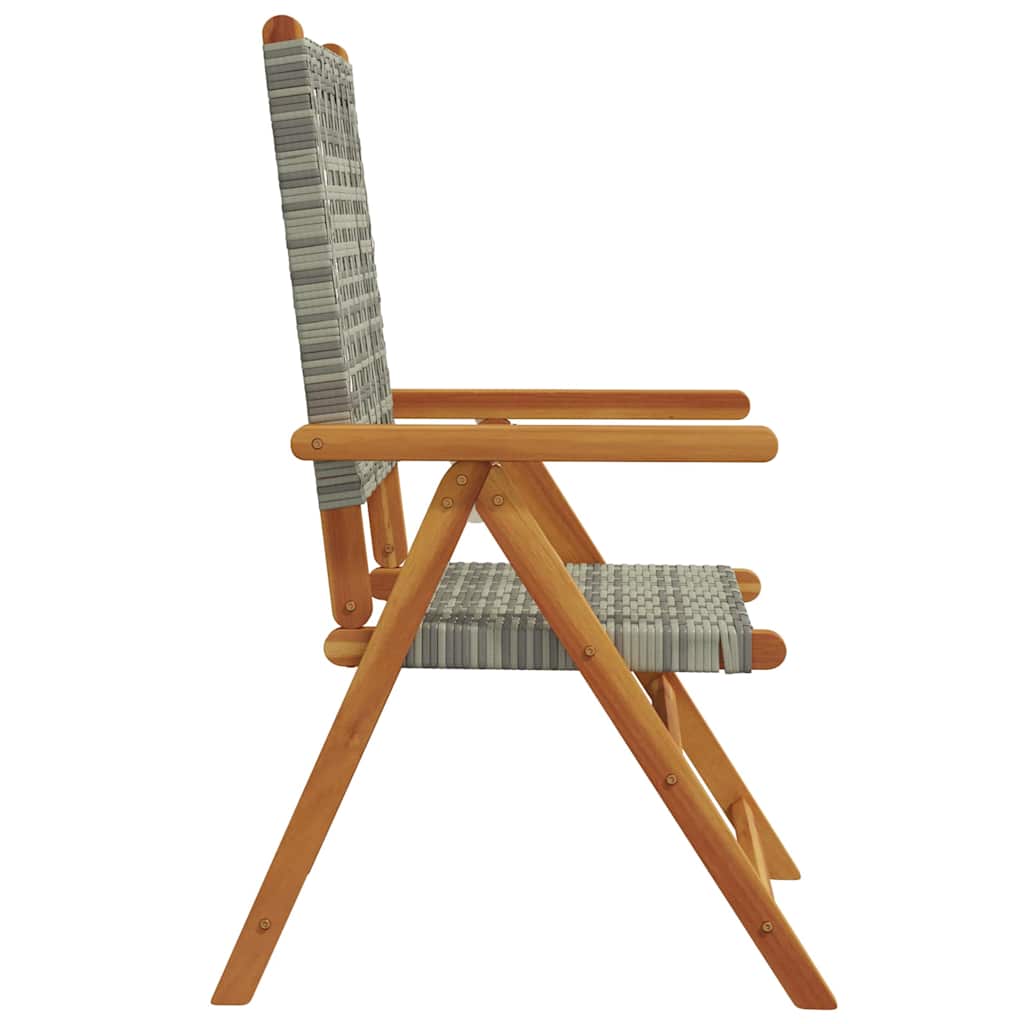 Folding Chairs 2 pcs Grey Solid Wood Acacia and Poly Rattan