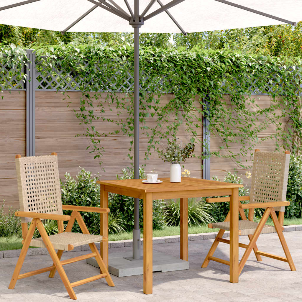 Folding Chairs 2 pcs Beige Solid Wood Acacia and Poly Rattan