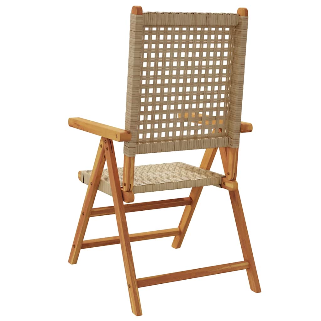 Folding Chairs 2 pcs Beige Solid Wood Acacia and Poly Rattan
