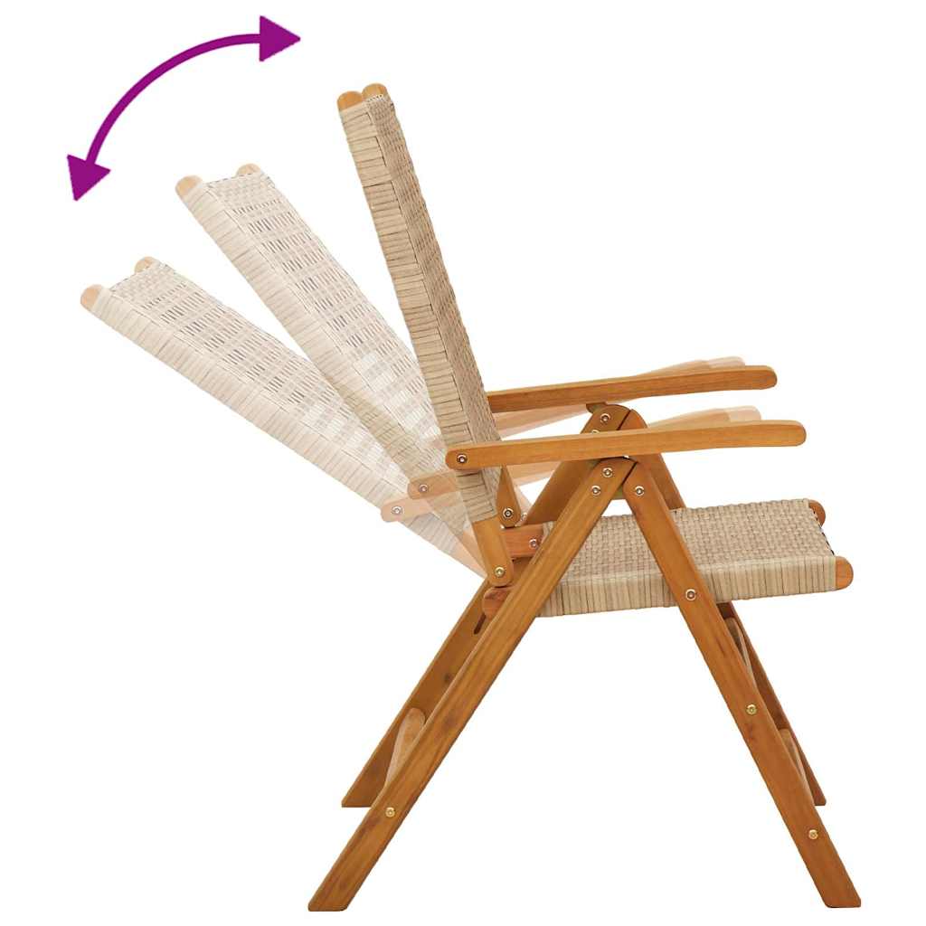 Folding Chairs 2 pcs Beige Solid Wood Acacia and Poly Rattan