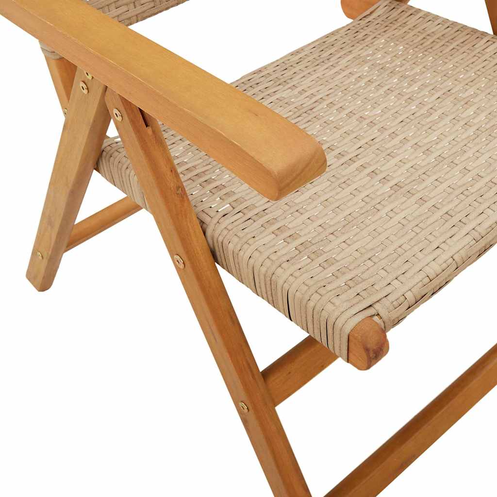 Folding Chairs 2 pcs Beige Solid Wood Acacia and Poly Rattan