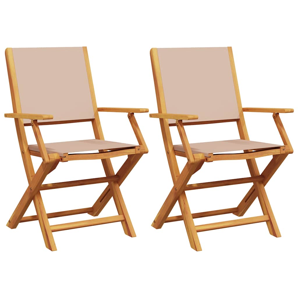 Folding Chairs 2 pcs Taupe Solid Wood Acacia and Fabric