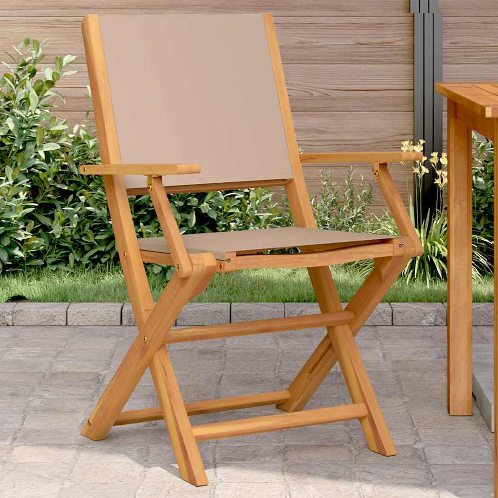 Folding Chairs 2 pcs Taupe Solid Wood Acacia and Fabric