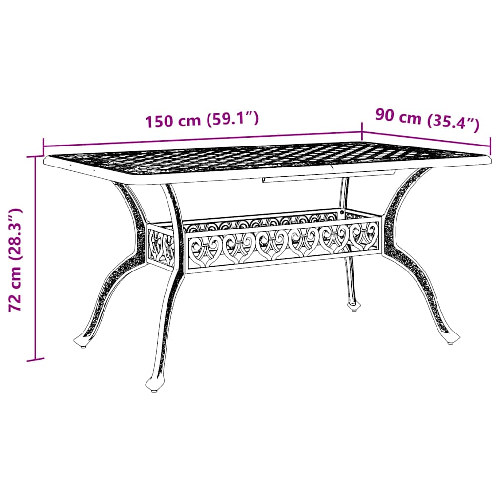 Garden Table Black 150x90x72 cm Cast Aluminium