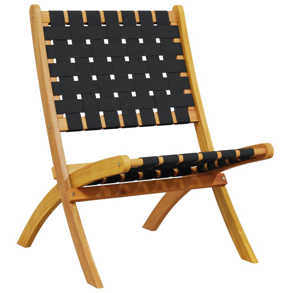 Folding Chairs 2 pcs Black Solid Wood Acacia and Fabric