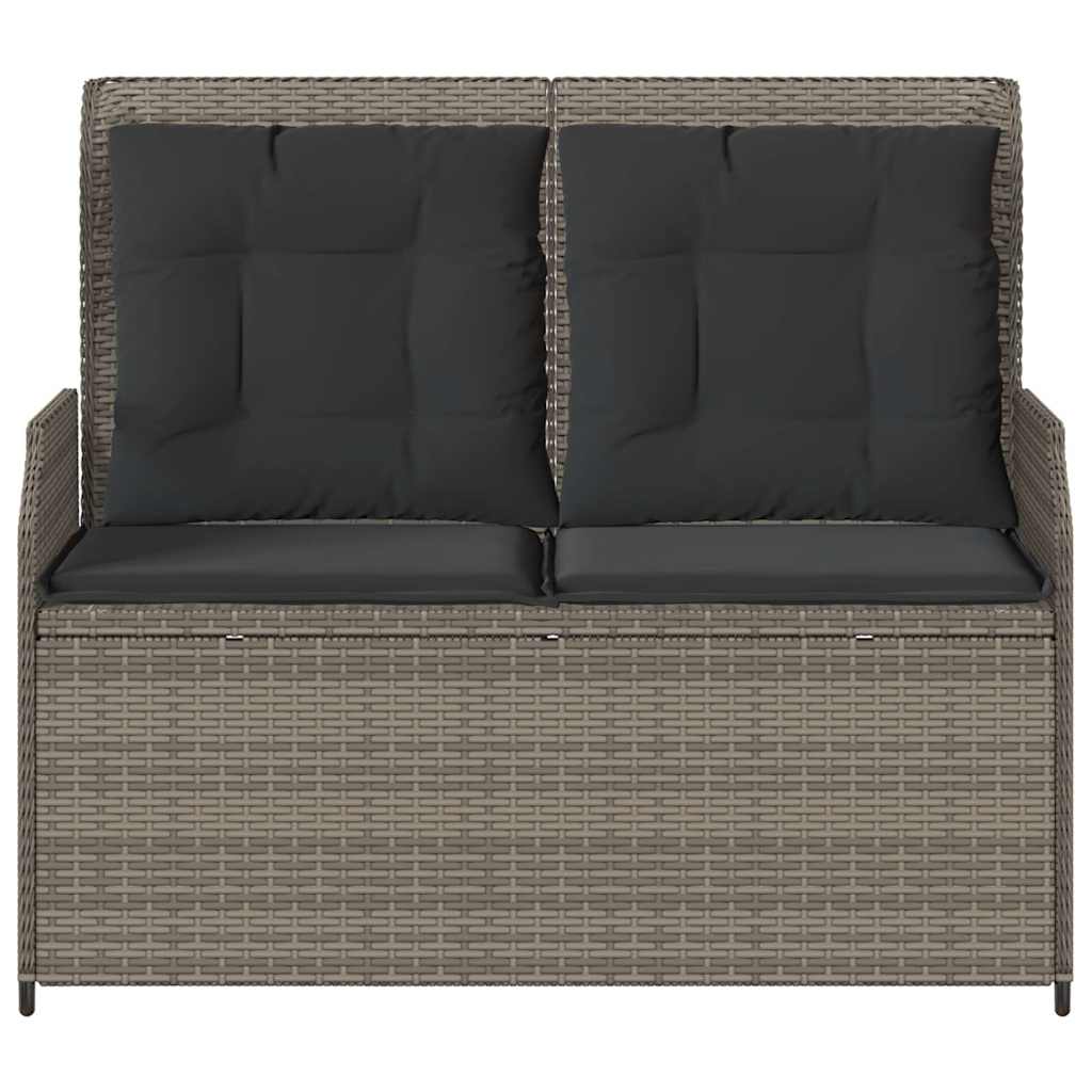 Reclining Garden Bench with Cushions Grey Poly Rattan