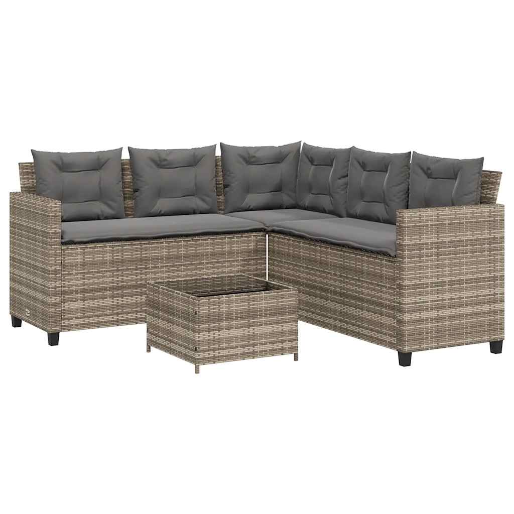 Garden Sofa with Table and Cushions L-Shaped Grey Poly Rattan