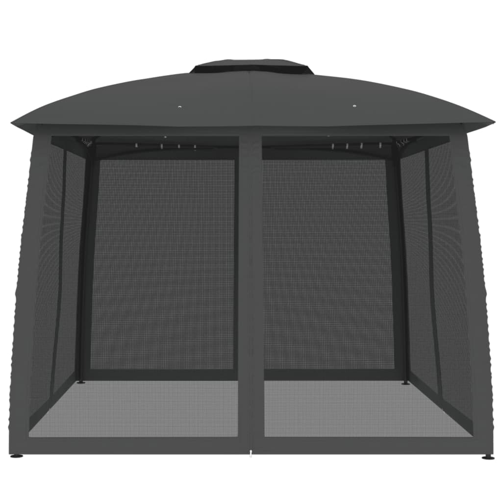 Gazebo with Double Roof&Mesh Walls Anthracite 2.93x2.93 m Steel