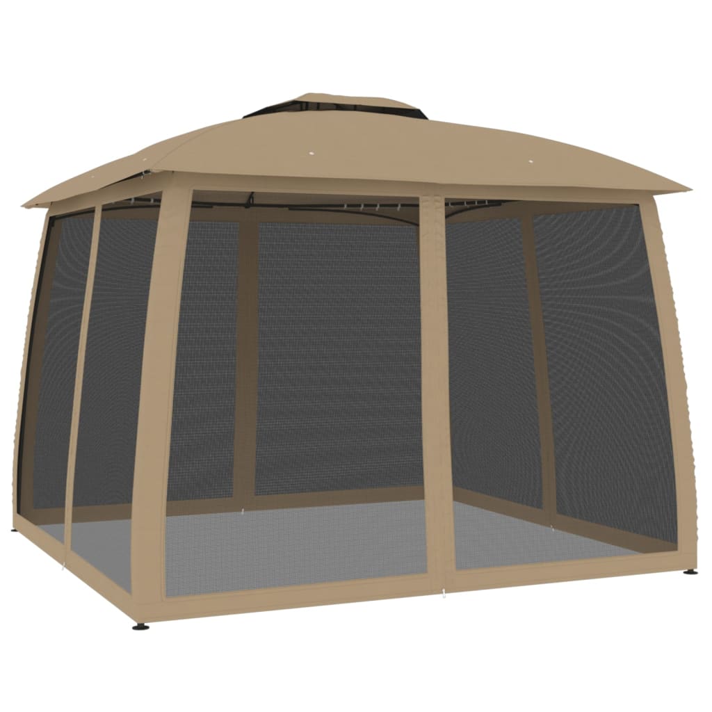 Gazebo with Double Roof&Mesh Walls Taupe 2.93x2.93 m Steel