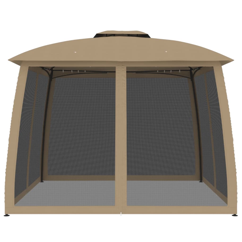 Gazebo with Double Roof&Mesh Walls Taupe 2.93x2.93 m Steel