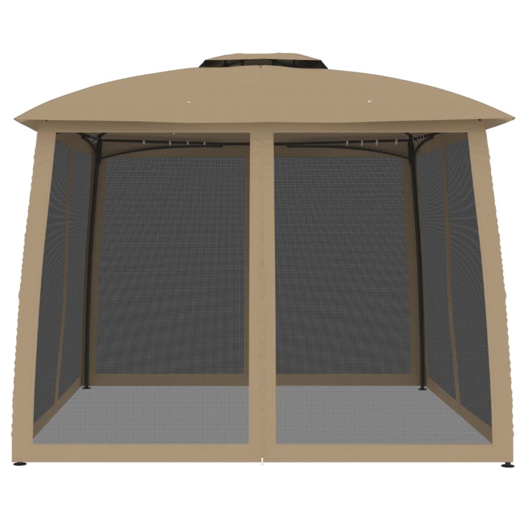 Gazebo with Double Roof&Mesh Walls Taupe 2.93x2.93 m Steel
