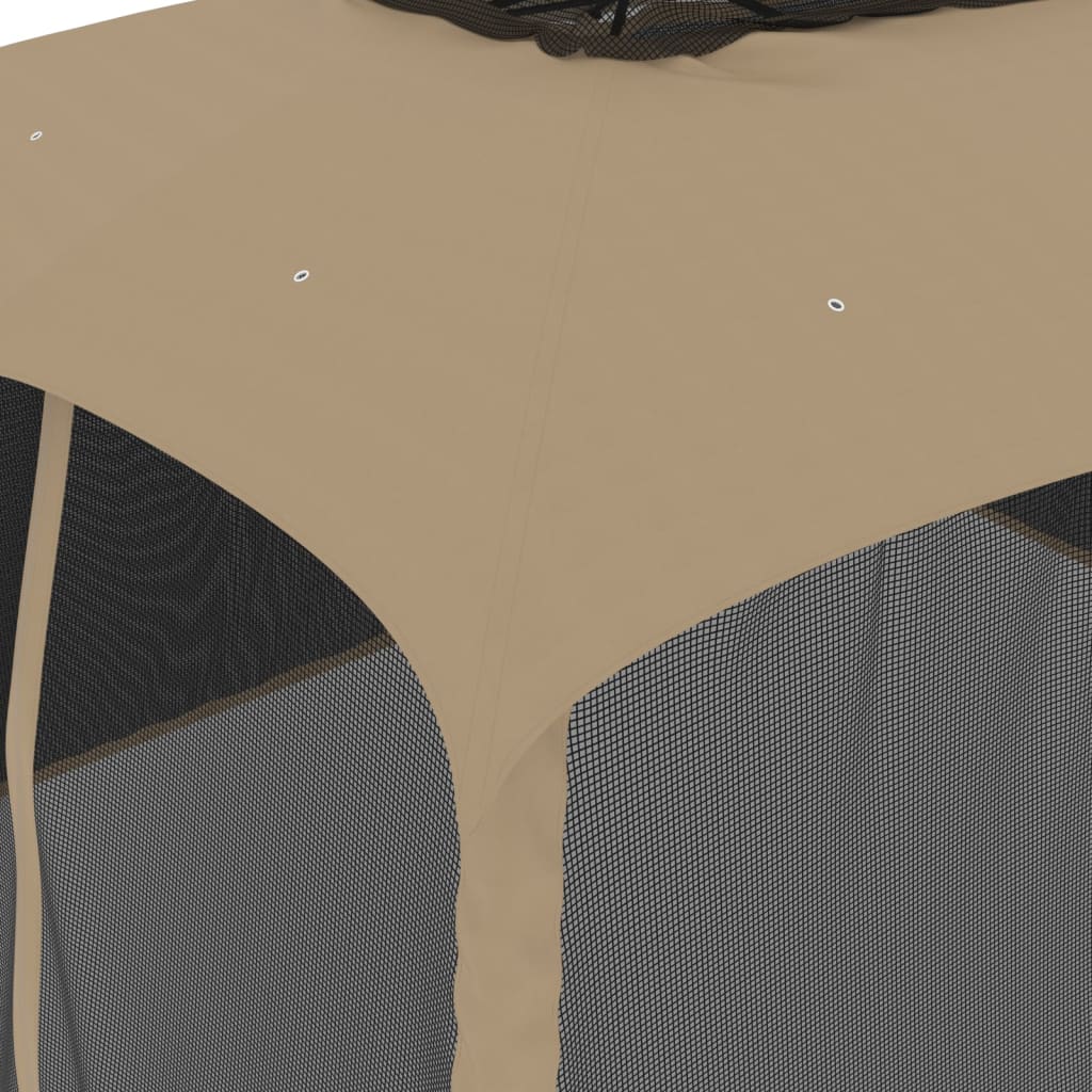 Gazebo with Double Roof&Mesh Walls Taupe 3.93x2.93 m Steel