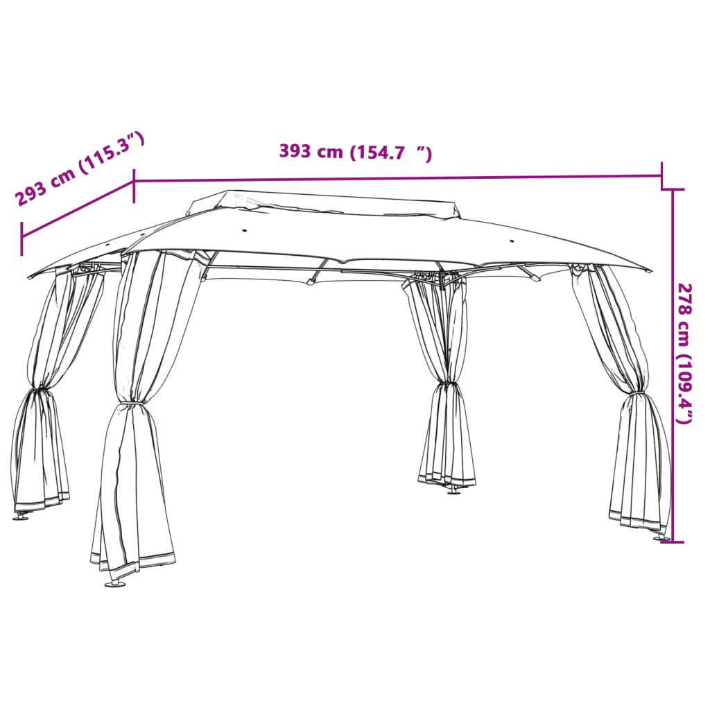 Gazebo with Double Roof&Mesh Walls Taupe 3.93x2.93 m Steel