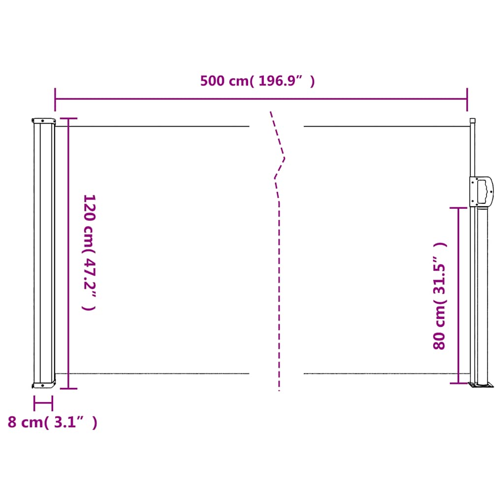 Retractable Side Awning Cream 120x500 cm