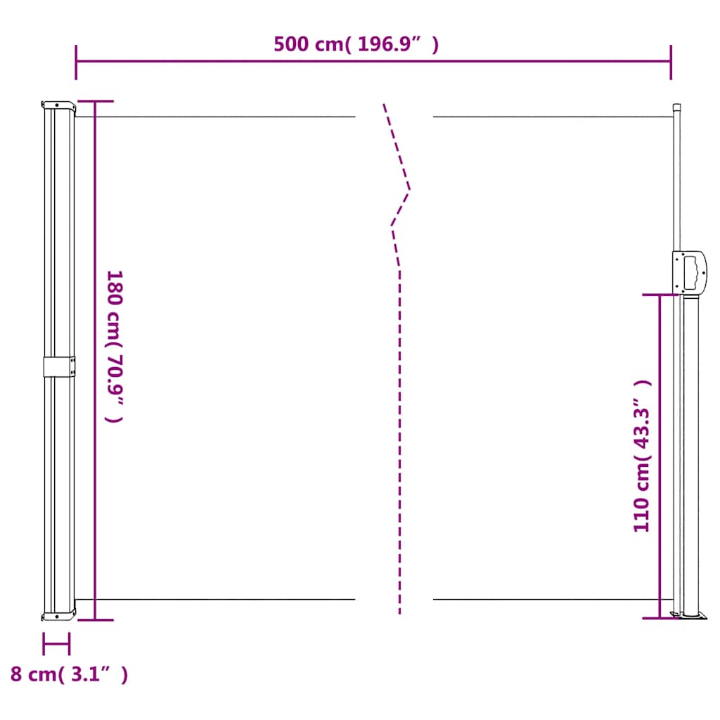 Retractable Side Awning Taupe 180x500 cm
