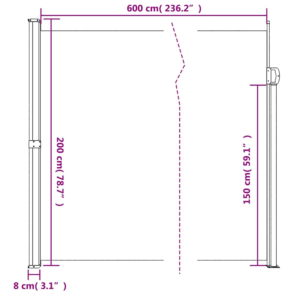 Retractable Side Awning Taupe 200x600 cm
