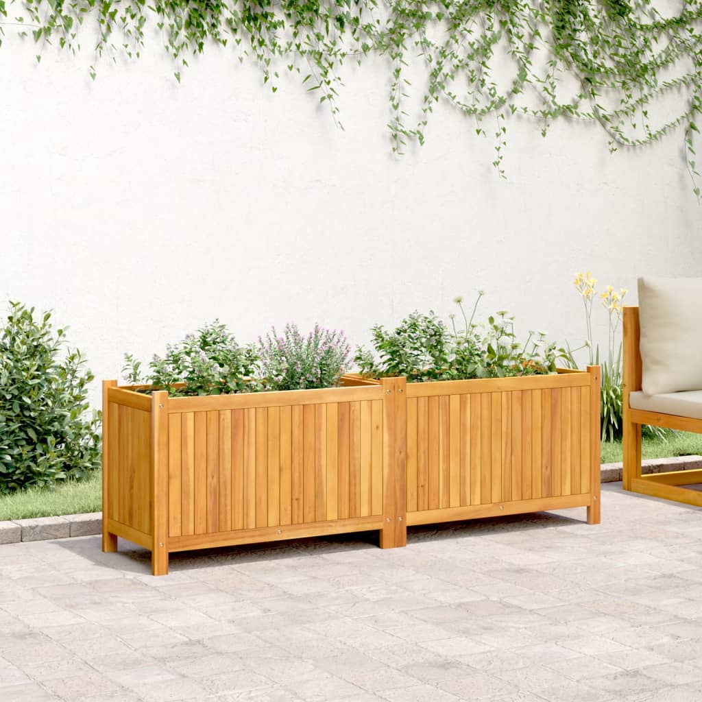 Garden Planter with Liner 153x38.5x50 cm Solid Wood Acacia