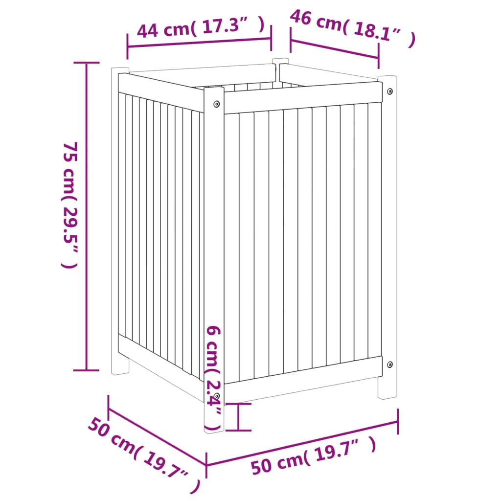 Garden Planter with Liner 50x50x75 cm Solid Wood Acacia