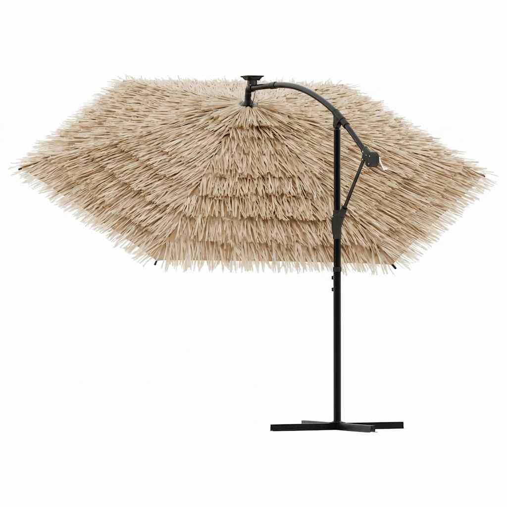 Garden Parasol with LEDs and Steel Pole Brown 246x246x230 cm
