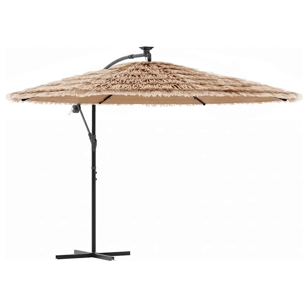 Garden Parasol with LEDs and Steel Pole Brown 269x269x235 cm