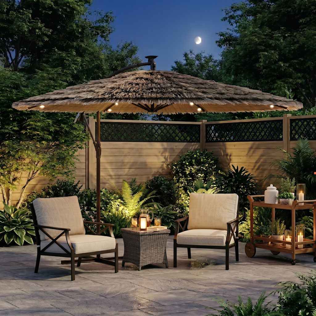 Garden Parasol with LEDs and Steel Pole Brown 269x269x235 cm