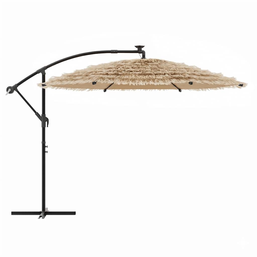 Garden Parasol with LEDs and Steel Pole Brown 269x269x235 cm