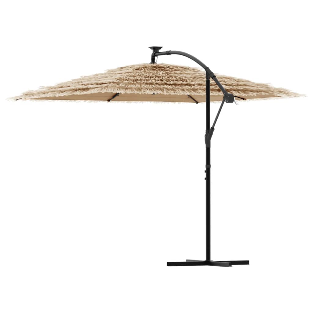Garden Parasol with LEDs and Steel Pole Brown 269x269x235 cm