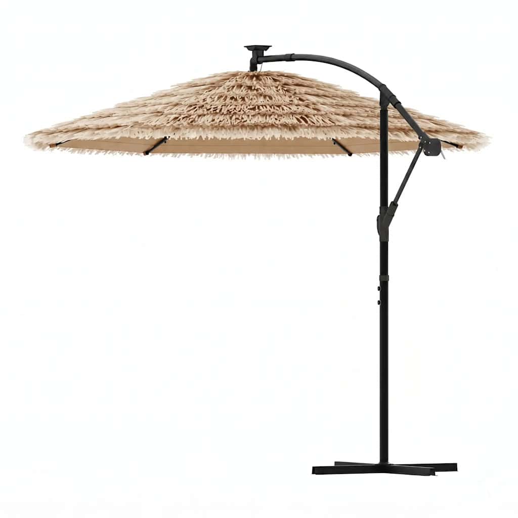 Garden Parasol with LEDs and Steel Pole Brown 269x269x235 cm