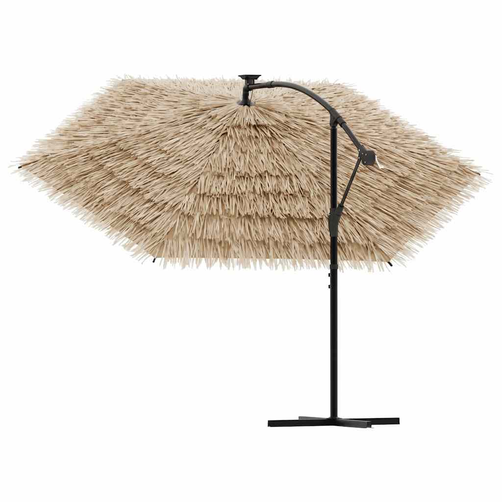 Garden Parasol with LEDs and Steel Pole Brown 290x290x238 cm