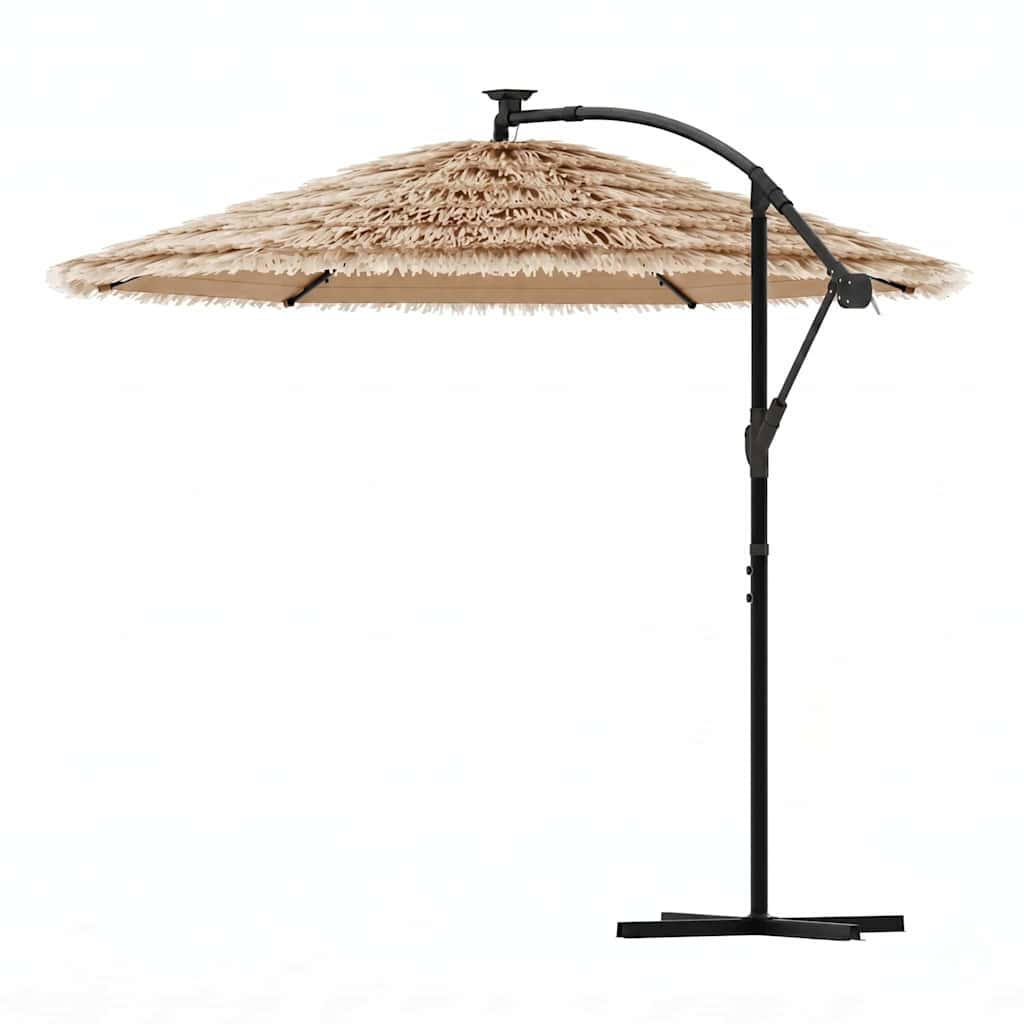 Garden Parasol with LEDs and Steel Pole Brown 290x290x238 cm