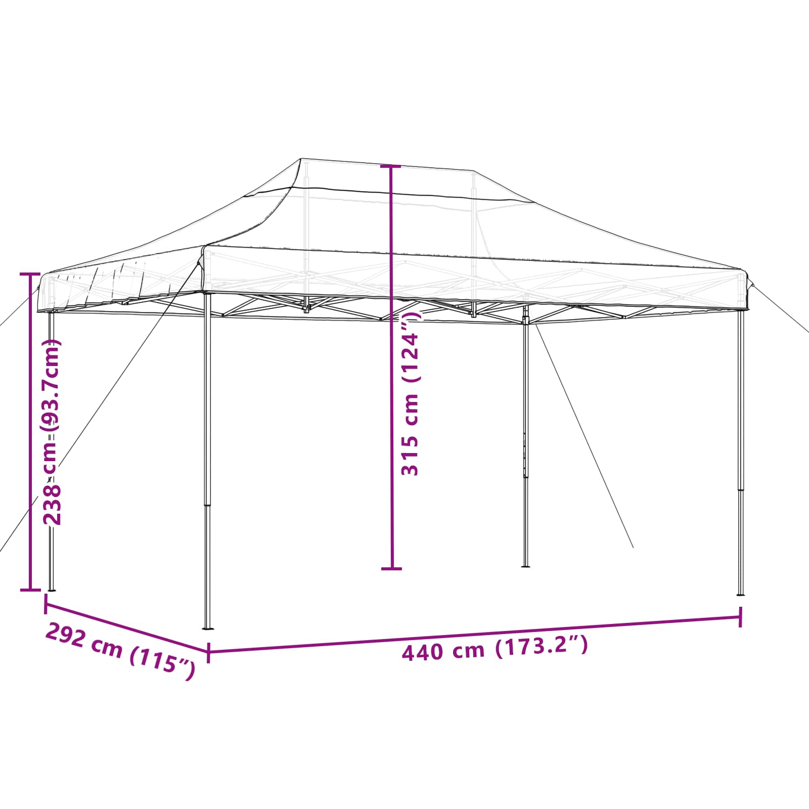 Foldable Party Tent Pop-Up Green 440x292x315 cm