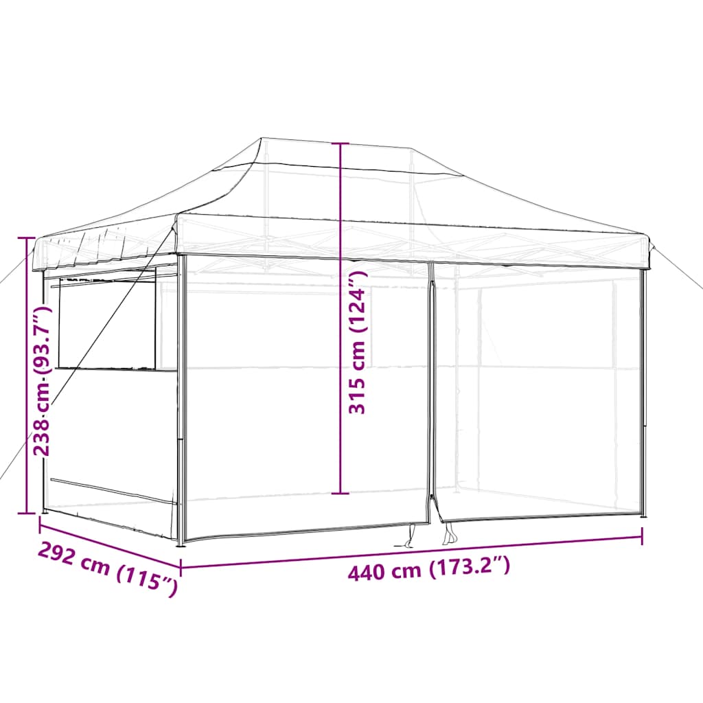 Foldable Party Tent Pop-Up with 4 Sidewalls Black