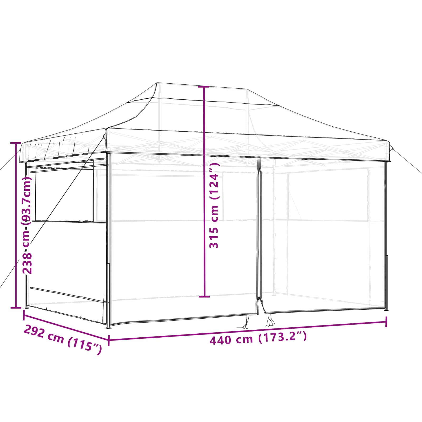 Foldable Party Tent Pop-Up with 4 Sidewalls Black