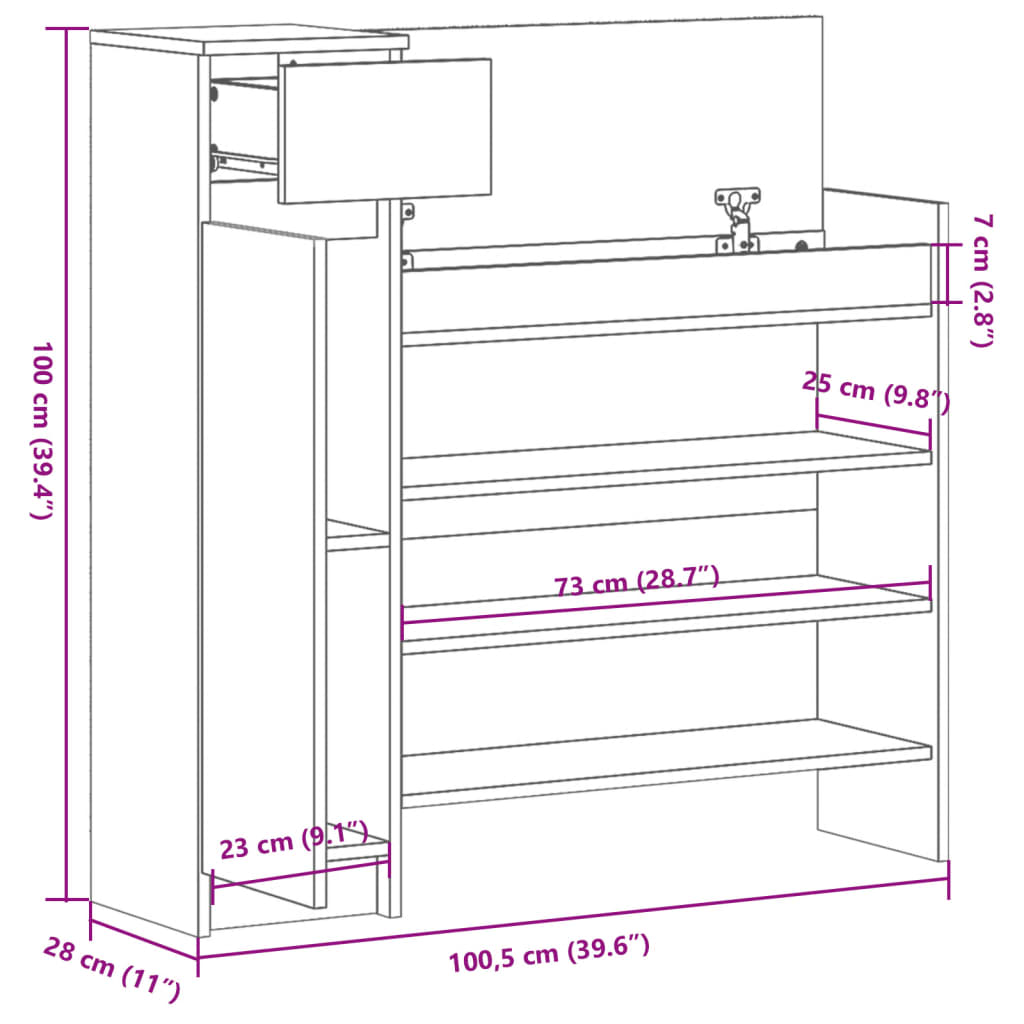 Shoe Cabinet White 100.5x28x100 cm Engineered Wood
