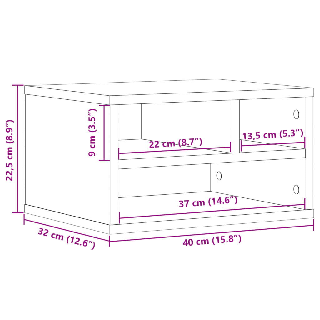 Printer Stand White 40x32x22.5 cm Engineered Wood