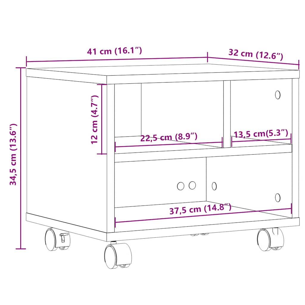 Printer Stand with Wheels White 41x32x34.5 cm