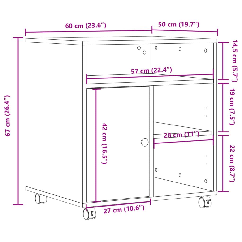 Printer Stand with Wheels White 60x50x67 cm