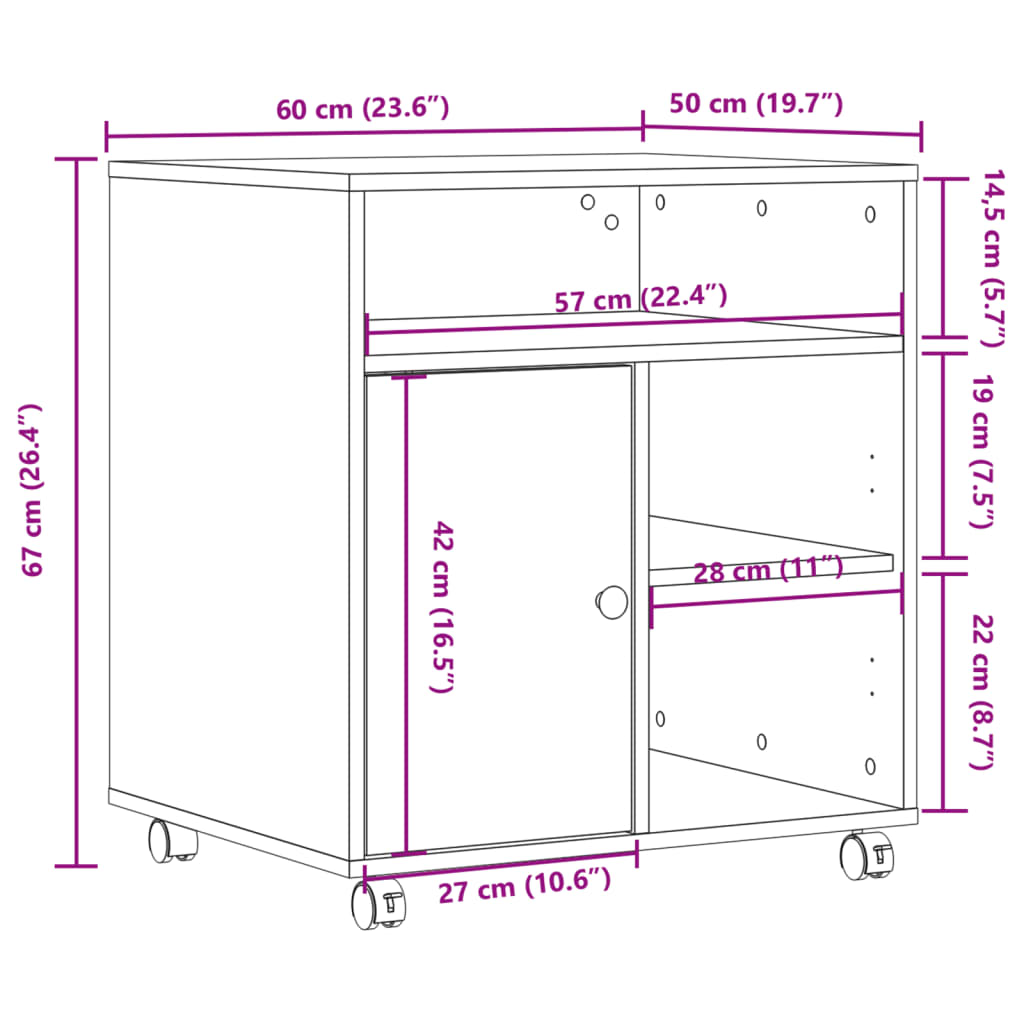 Printer Stand with Wheels White 60x50x67 cm