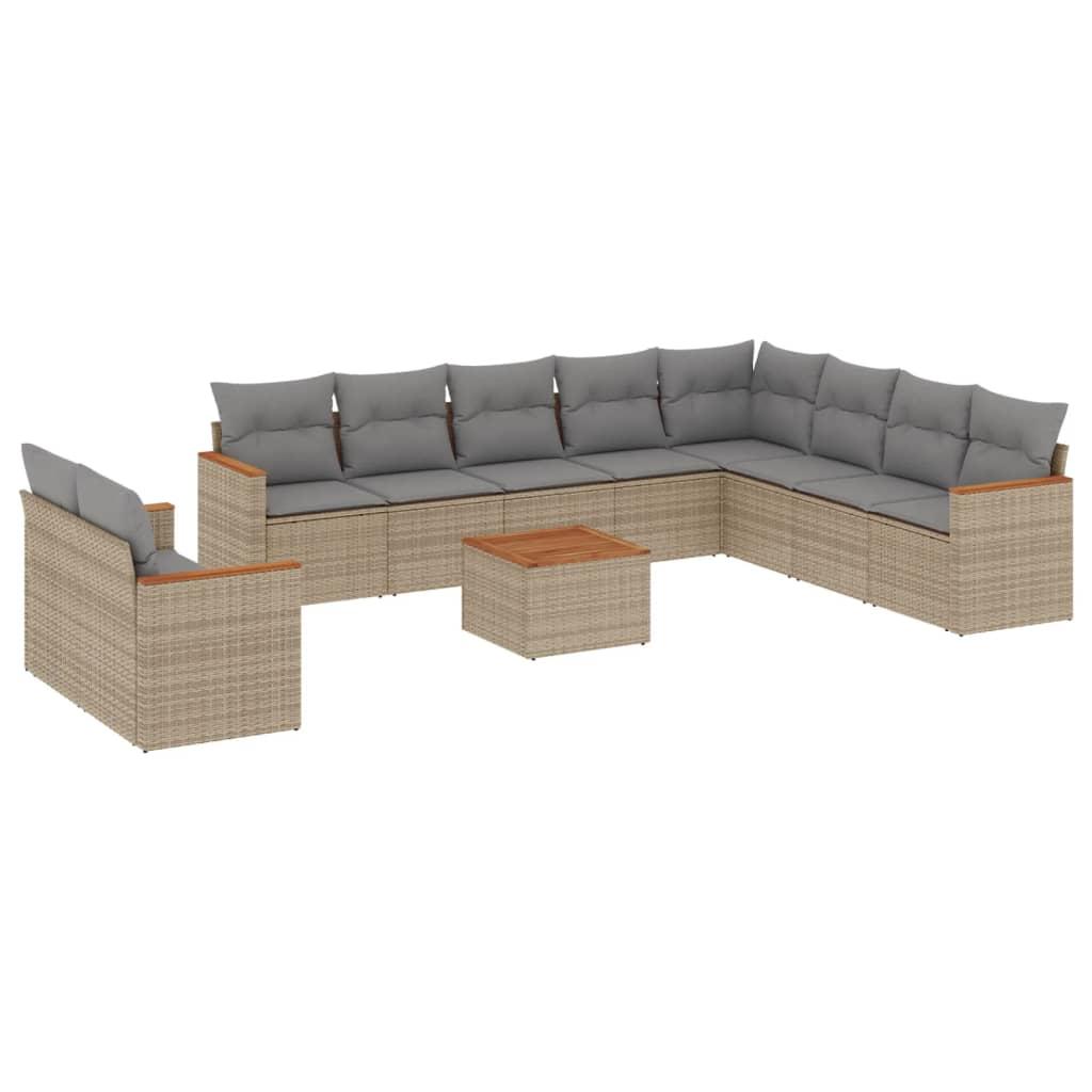 11 Piece Garden Sofa Set with Cushions Mix Beige Poly Rattan