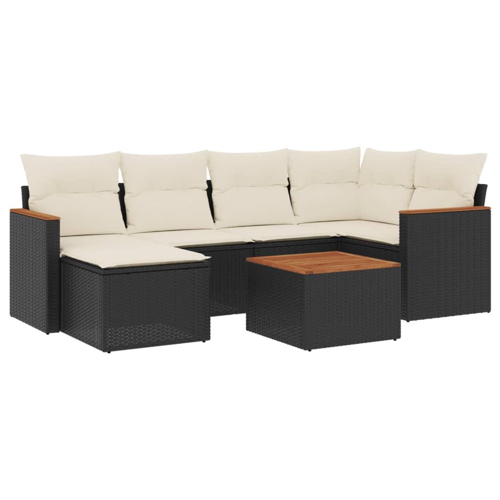 7 Piece Garden Sofa Set with Cushions Black Poly Rattan