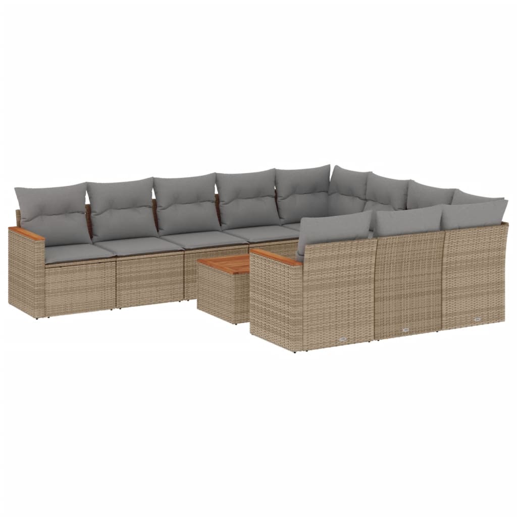 11 Piece Garden Sofa Set with Cushions Mix Beige Poly Rattan