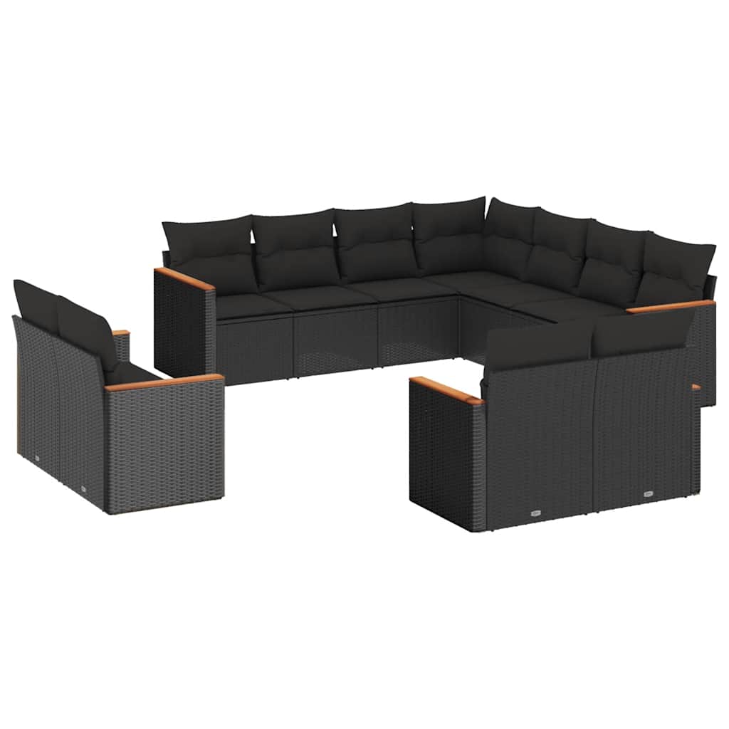 11 Piece Garden Sofa Set with Cushions Black Poly Rattan